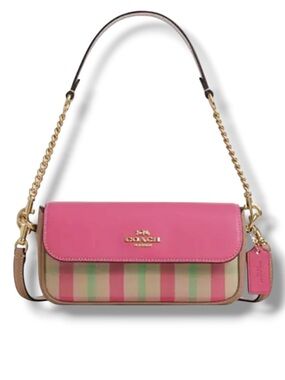 Coach Hailey Flap Crossbody Bag Plaid Print Pink Pastels Purse Gold Chain NWOT